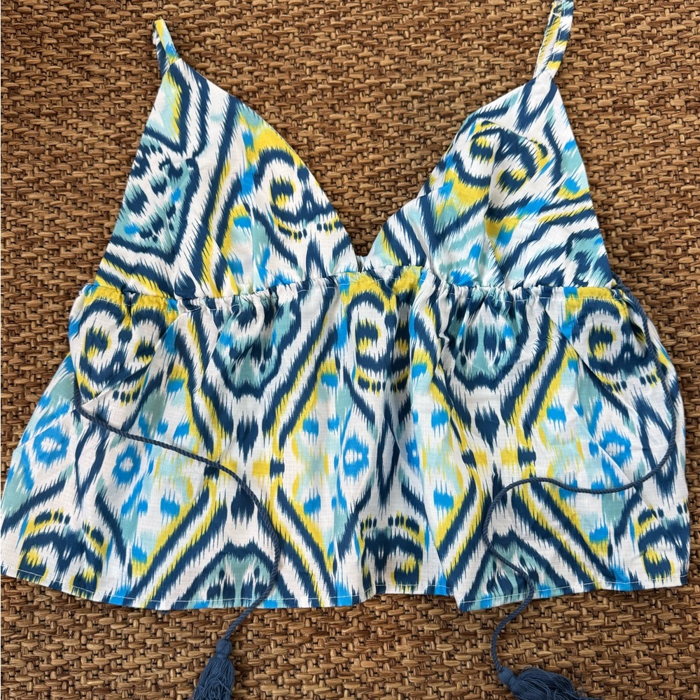 Blue and Yellow Patterned Women's Top